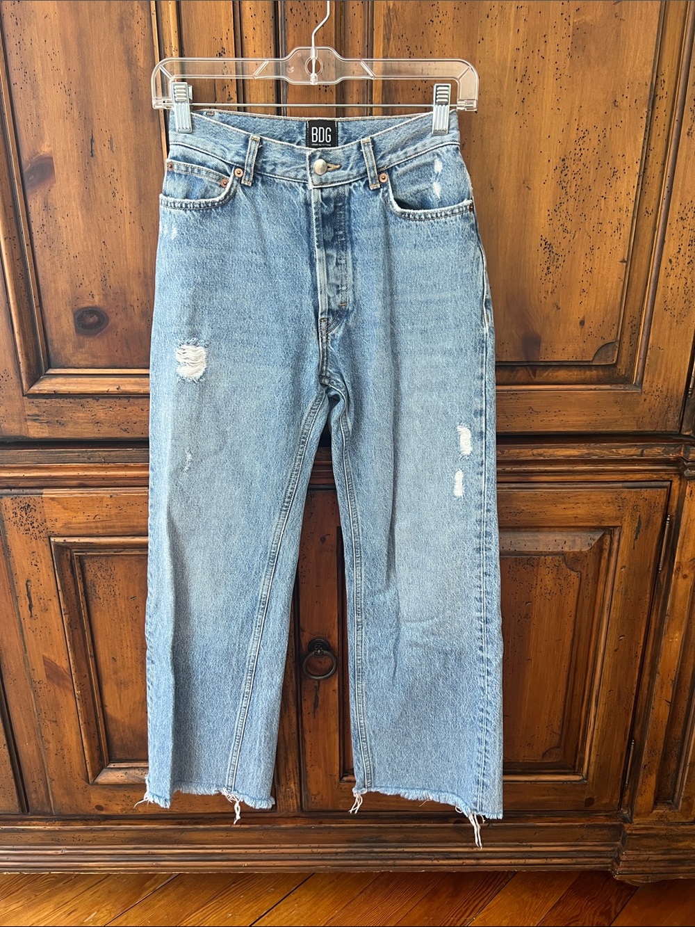 BDG Button Fly Light Blue High-Rise wide Jeans with Distressing